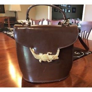 Vintage Brown Leather Purse With Gold Gator Clasp